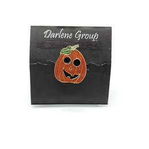 NOS Halloween Large Eyed Pumpkin Orange Enamel Darlene Group Pin Brooch Vintage